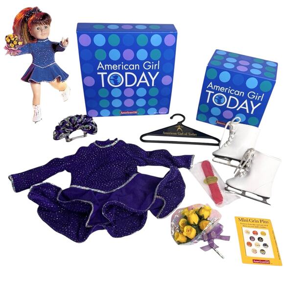 American Girl Pleasant Co Ice SKATING STAR OUTFIT & GEAR Skates Flowers Barrette - Picture 13 of 14